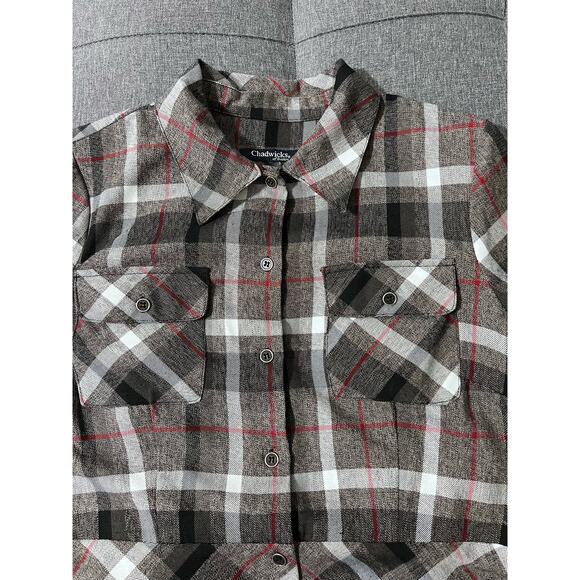 Chadwicks Dress Women Medium* Flannel Brown Gray/Red A Line Cottage Boho - Picture 13 of 13